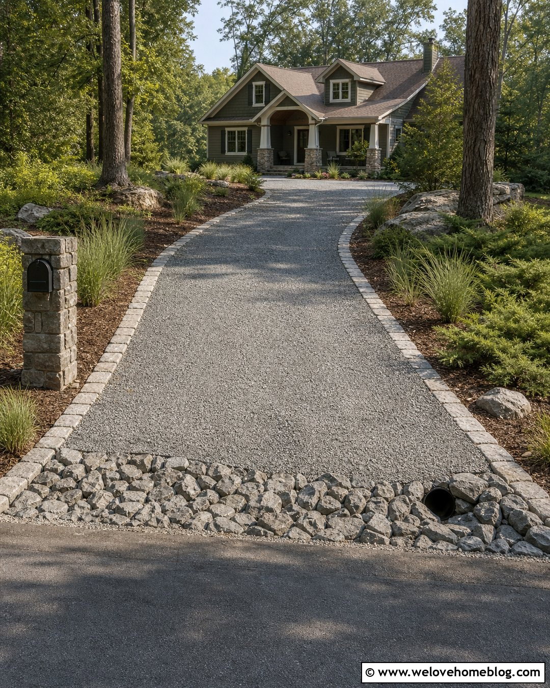Granite Driveway Culvert With Gray Gravel Driveway - 20 rocks around driveway culvert ideas