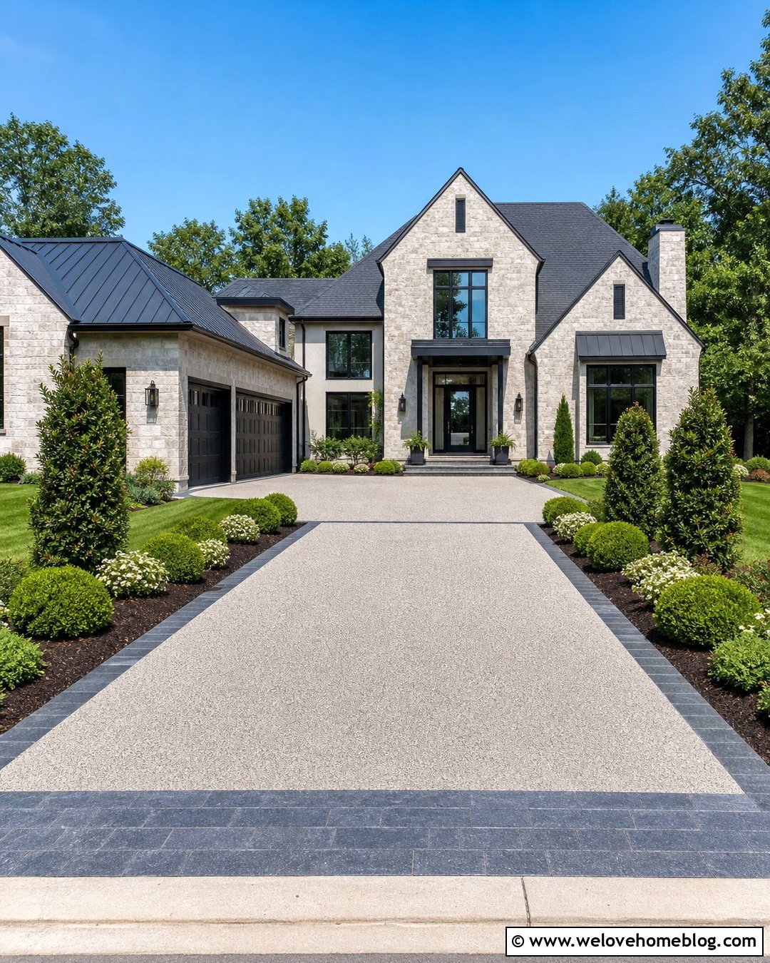 Granite Driveway Edging With Evergreen Shrubs - 30 driveway landscaping edging ideas