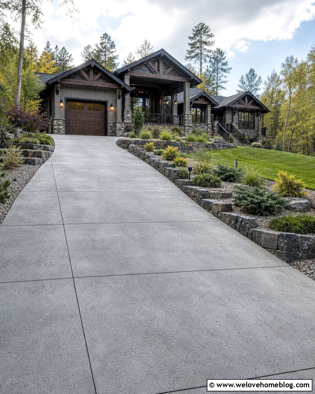 Granite Flower Bed Edging Along a Sloped Driveway - 20 Driveway Flower Bed Edging Ideas