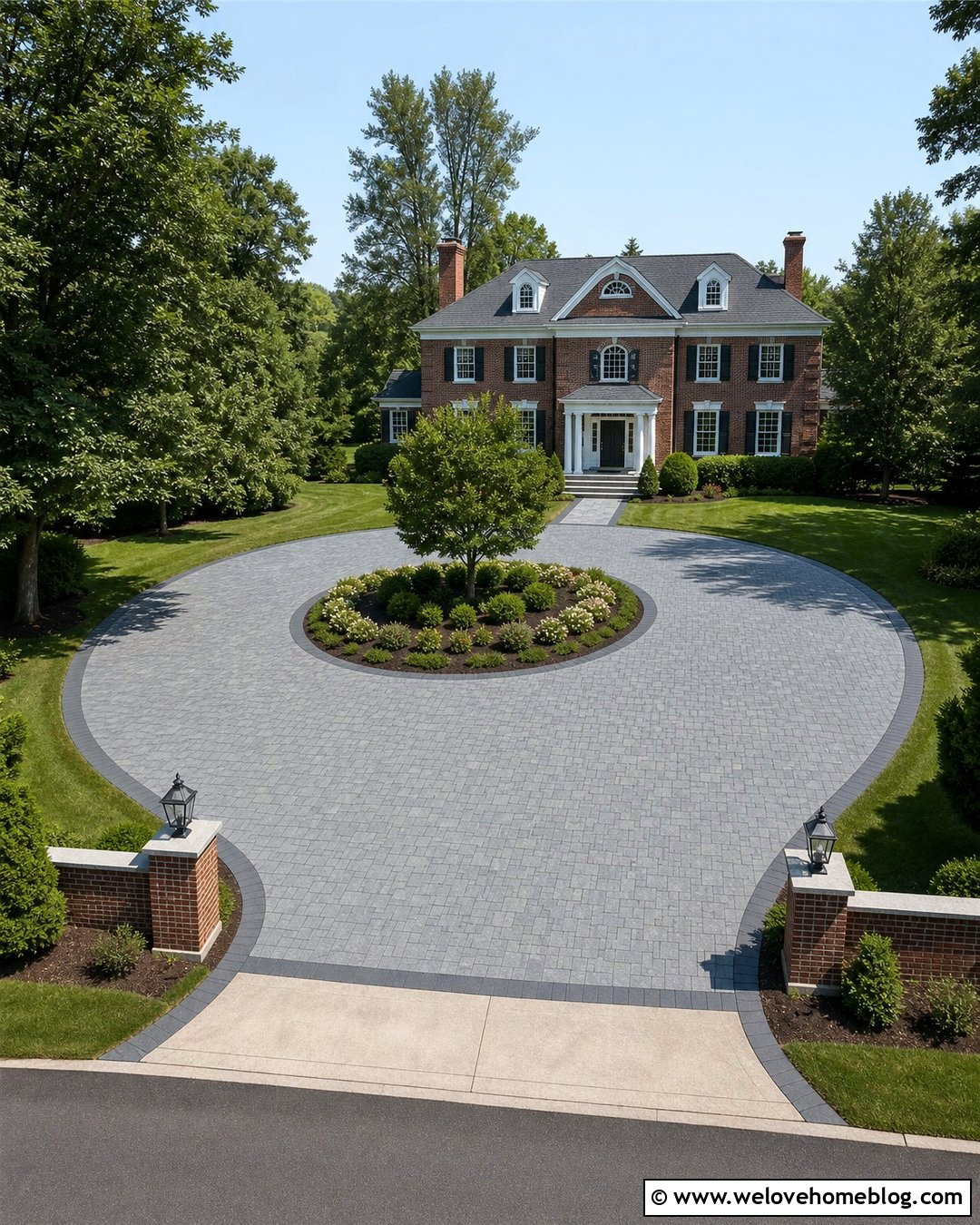 Granite Paver Driveway With A Circular Layout - 20 Concrete Driveway Alternatives Ideas