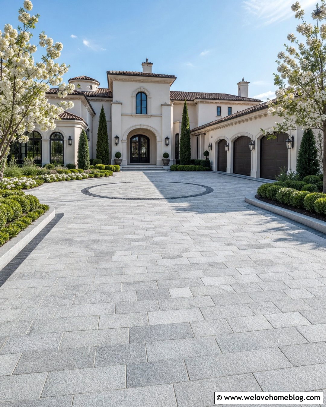 Granite Paver Motor Court With Center Inlay - 20 Granite Pavers Driveway Ideas