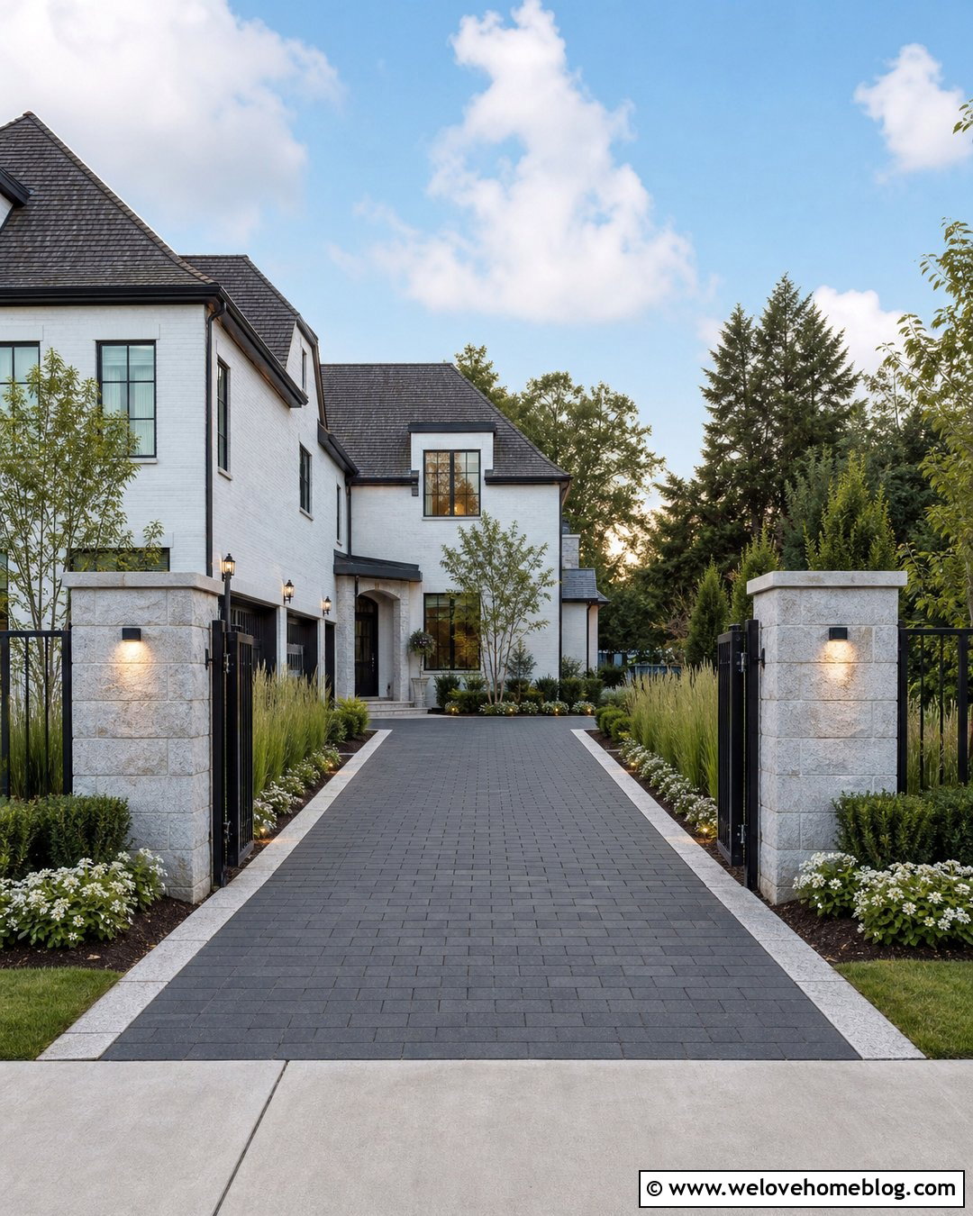 Granite Pillar Paver Driveway Entrance - 25 Stone Entrance Driveway Ideas