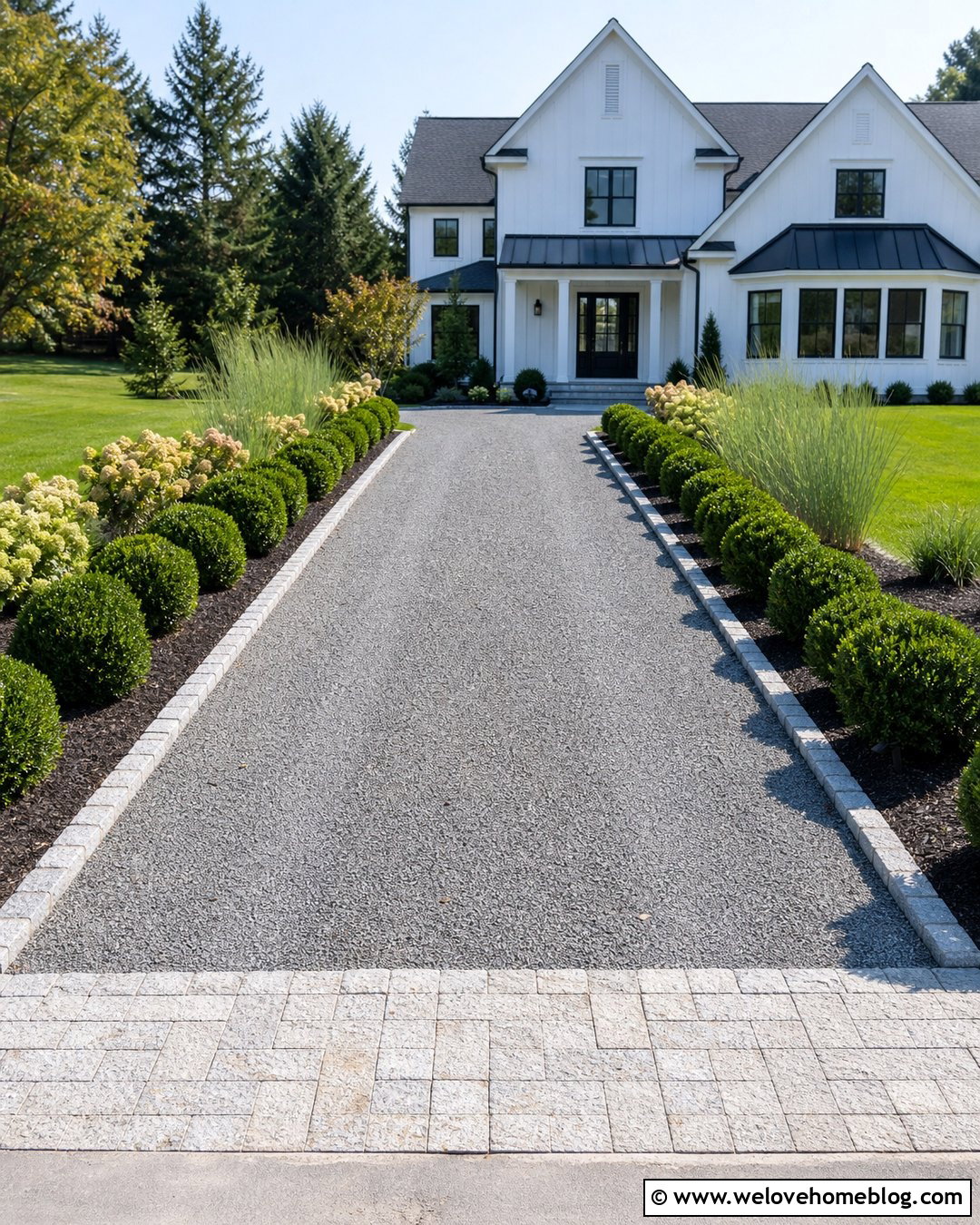 Granite Stone Driveway Edging With Gray Gravel - 20 Natural Stone Driveway Edging Ideas