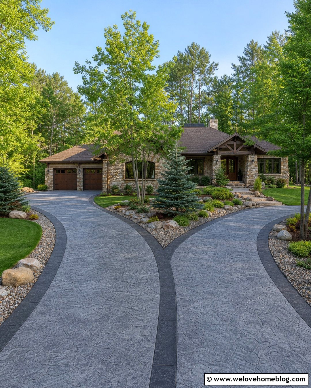 Granite Texture Stamped Concrete Driveway - 20 Driveway Stamping Ideas