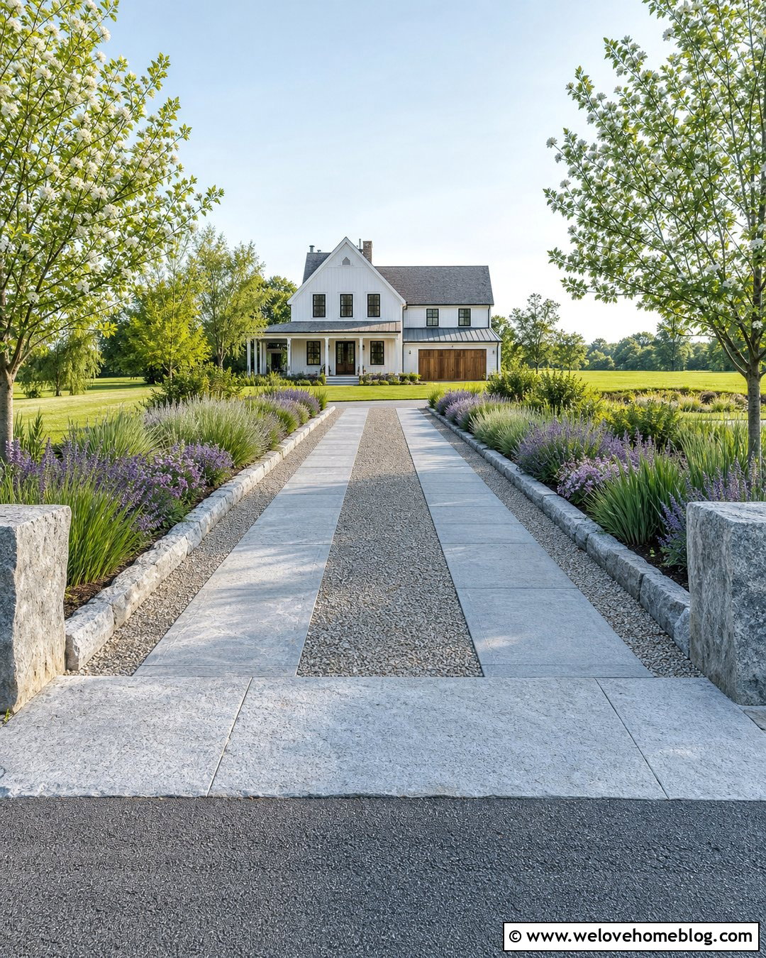 Granite Wheel Track Driveway With Gravel Center - 25 Natural Stone Driveway Ideas