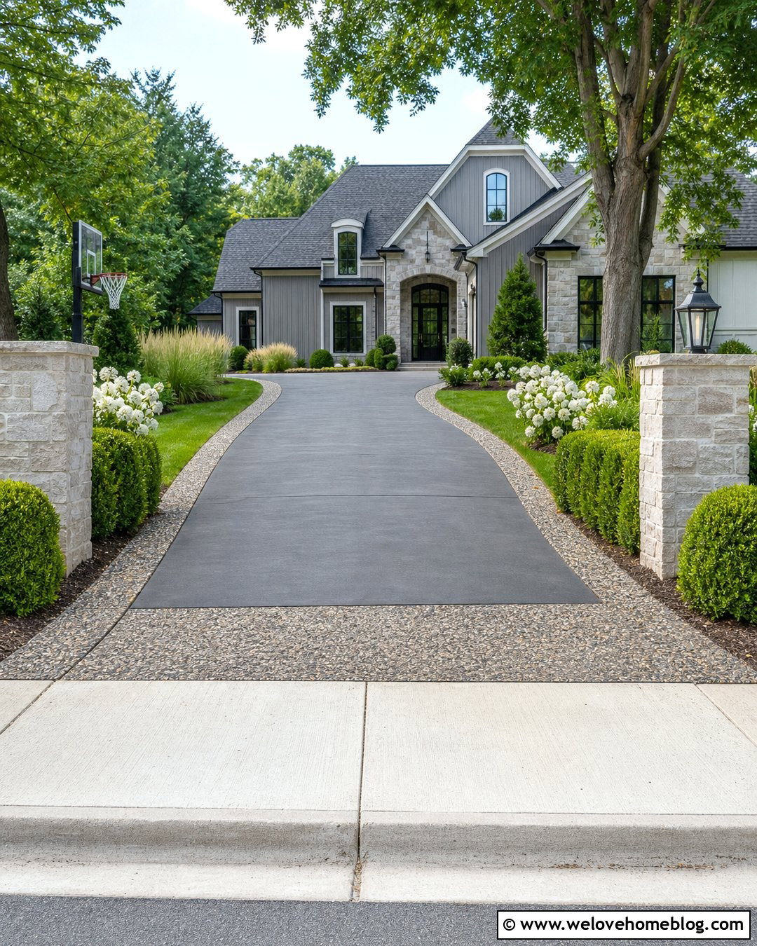 Graphite Grey Stained Concrete Driveway With Exposed Aggregate Border - 20 grey stained concrete driveway ideas