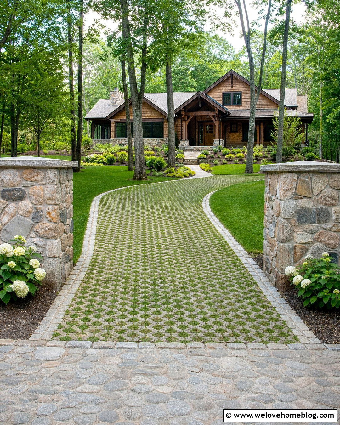 Grass Driveway With Stone Entrance Pillars - 35 grass driveway ideas