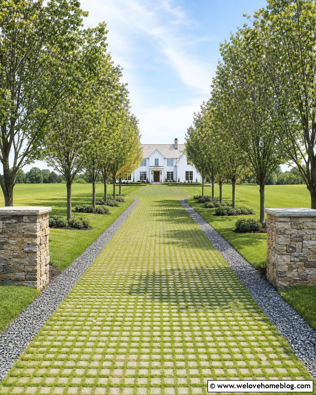 Grass Driveway With Tree Lined Entrance - 35 grass driveway ideas
