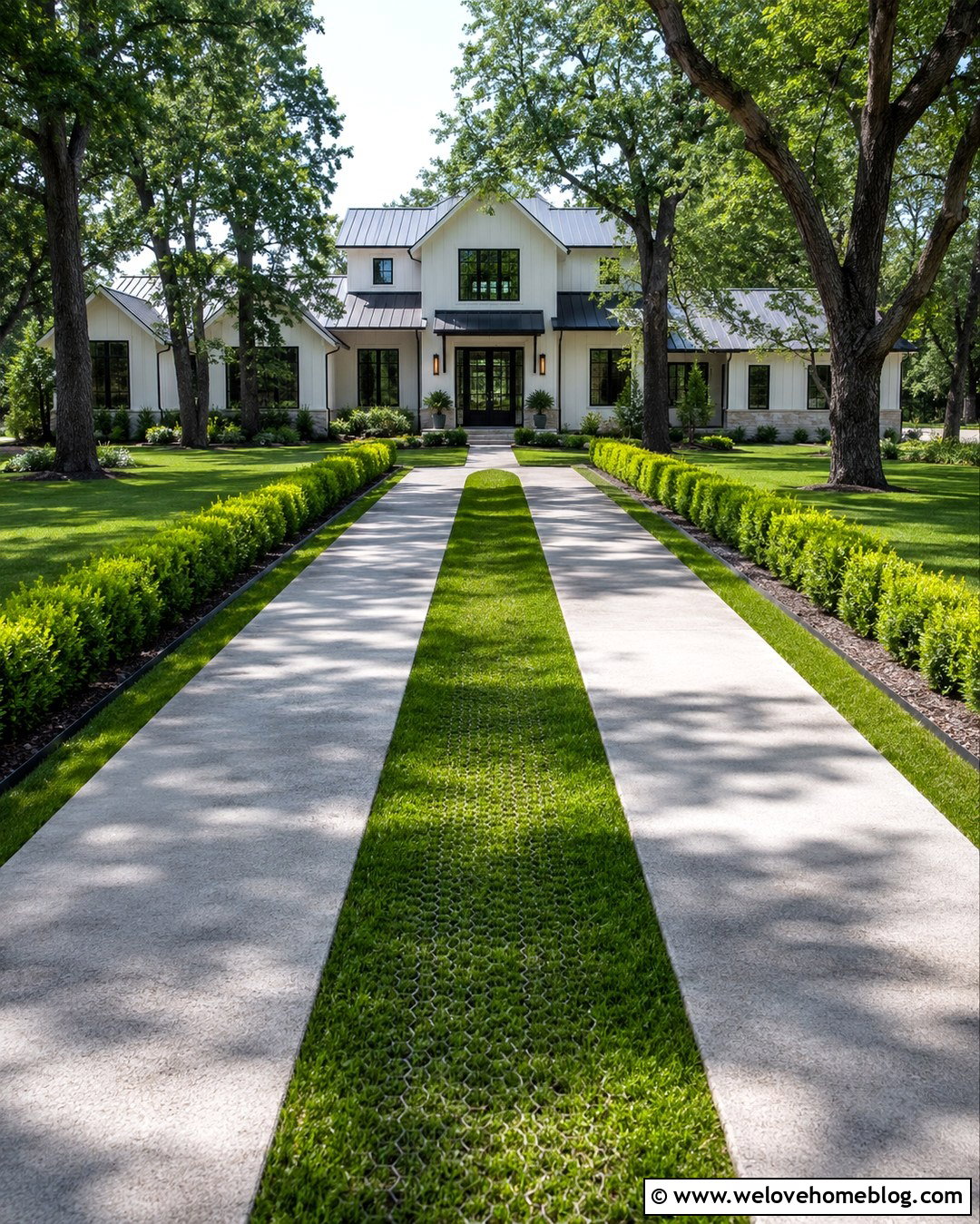 Grass Geocell Driveway With Concrete Tire Tracks - 20 Geocell Driveway Ideas