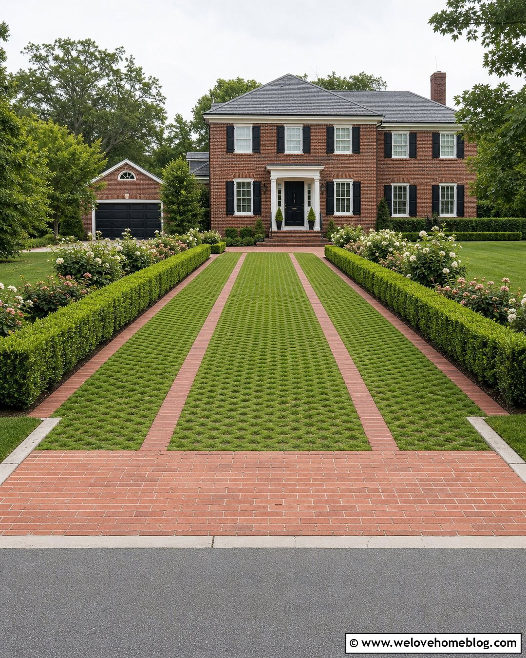 Grass Grid Driveway With Brick Ribbons - 20 porous driveway ideas