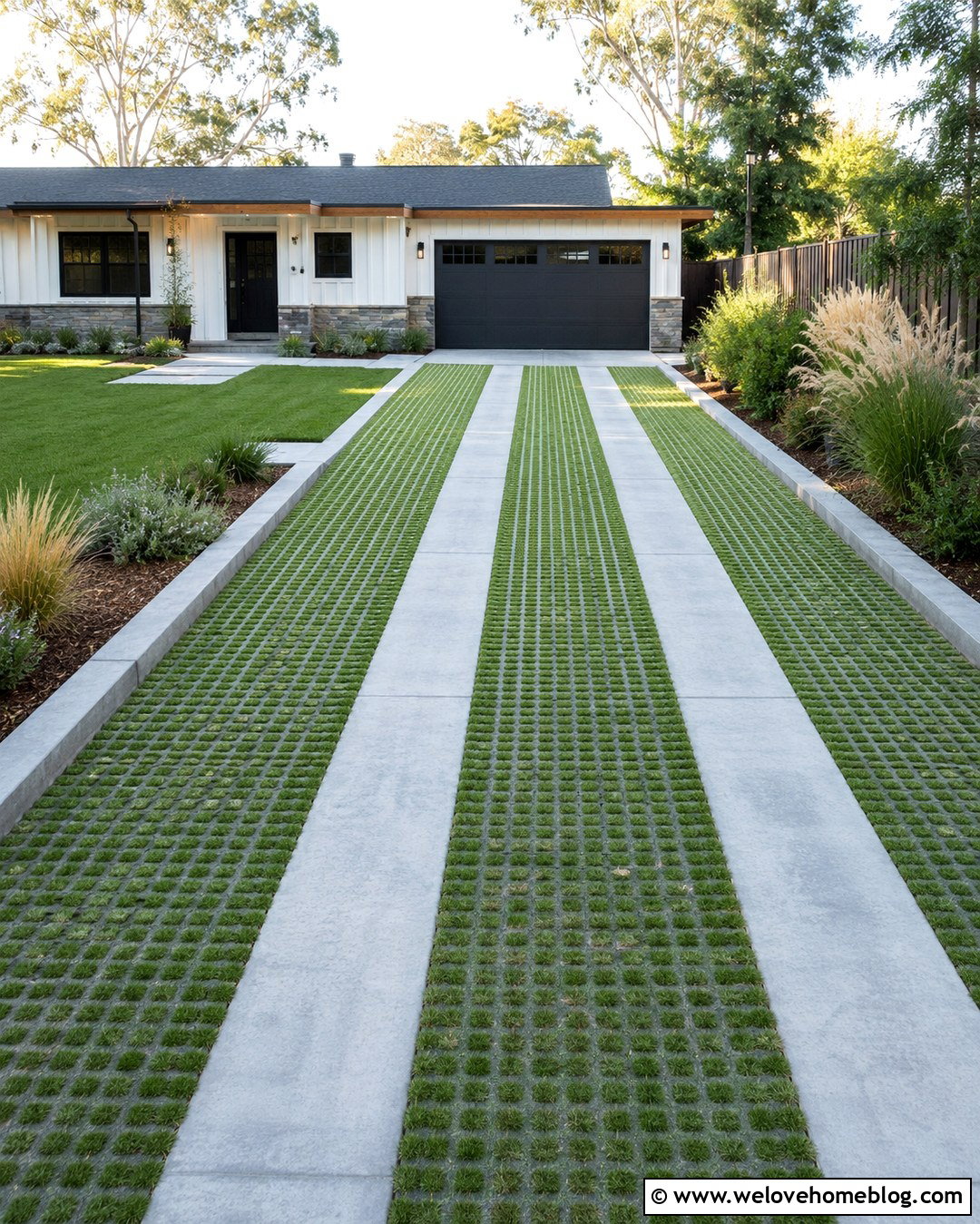Grass Grid Driveway With Concrete Wheel Strips - 20 low maintenance driveway ideas