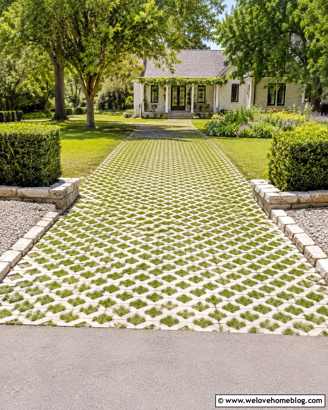 Grass Grid Driveway With Stone Border - 20 driveway water drainage ideas