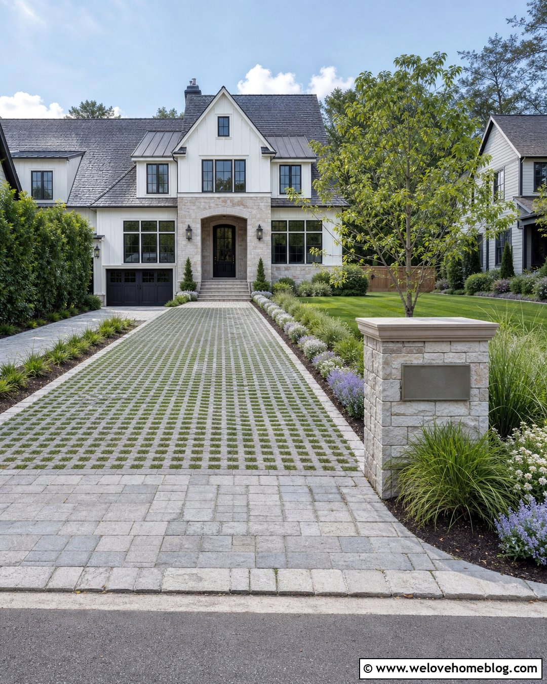 Grass Paver Driveway With Address Sign - 45 grass pavers driveway ideas