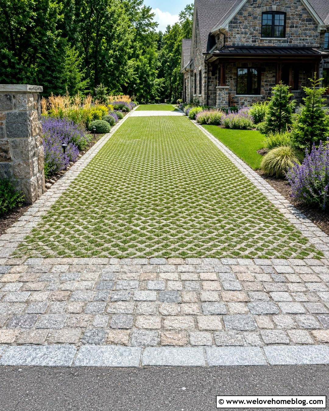 Grass Paver Driveway With Cobblestone Apron - 20 Grass Driveway Pavers Ideas