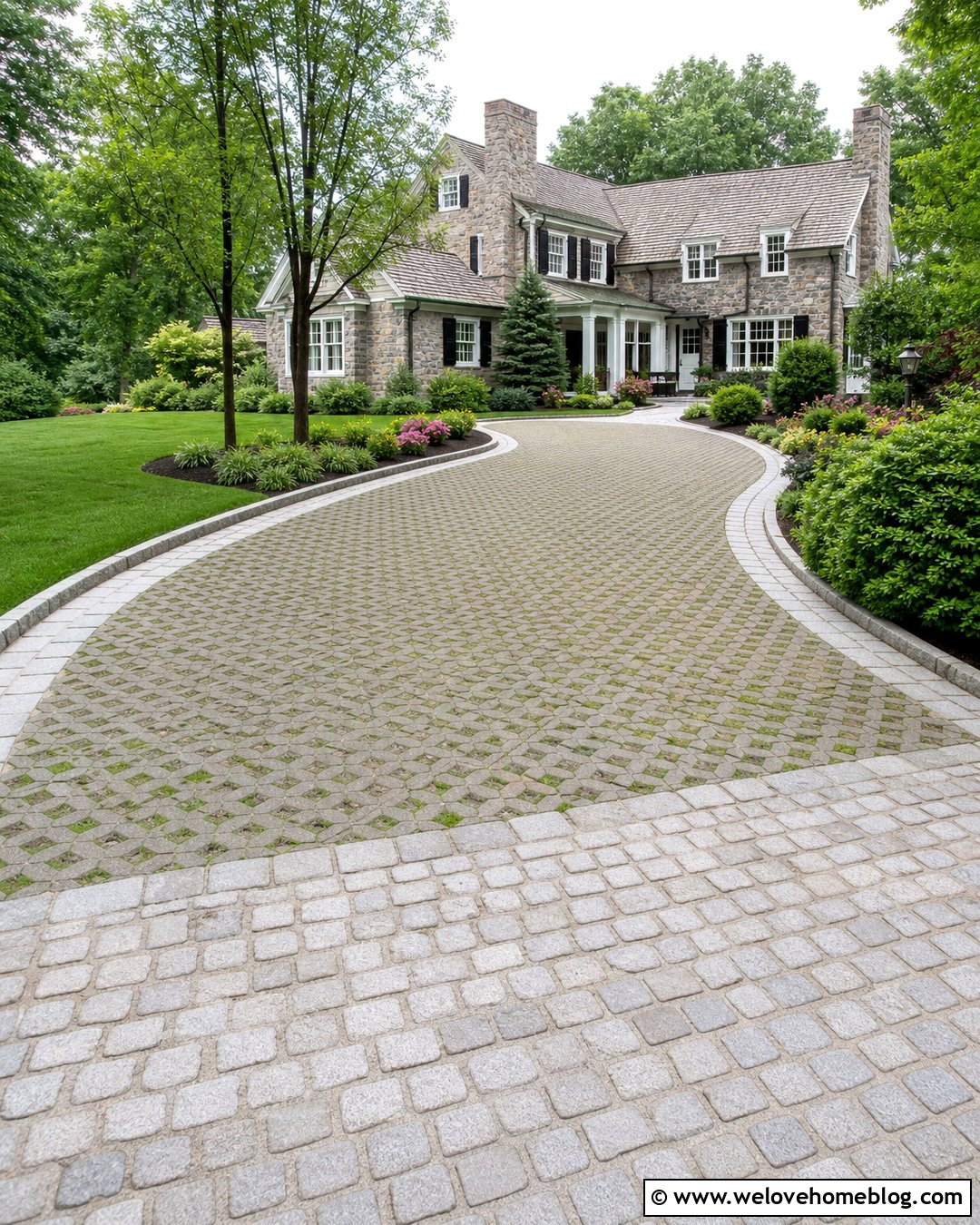 Grass Paver Driveway With Cobblestone Border - 45 grass pavers driveway ideas