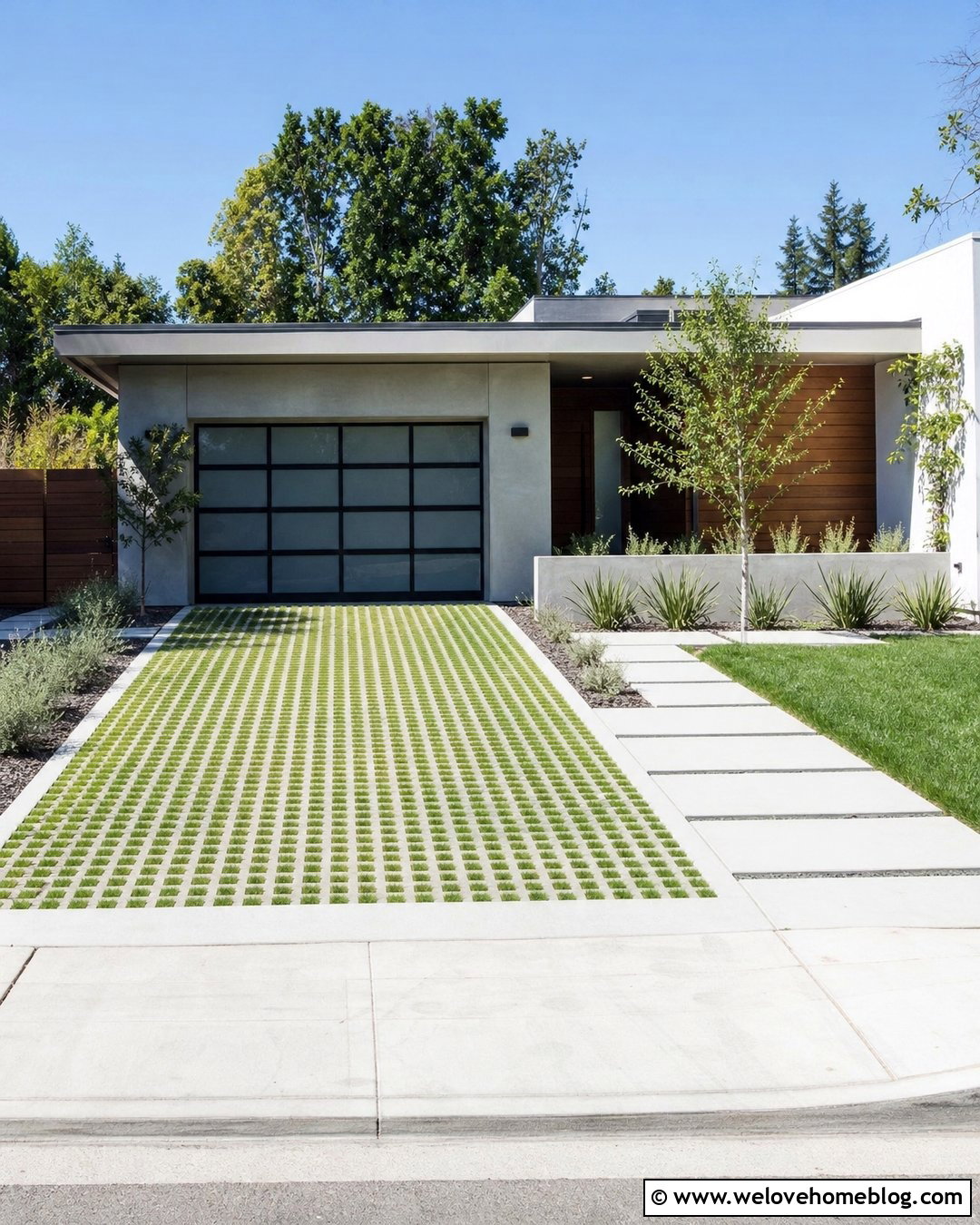 Grass Paver Driveway With Concrete Apron - 20 Residential Driveway Ideas