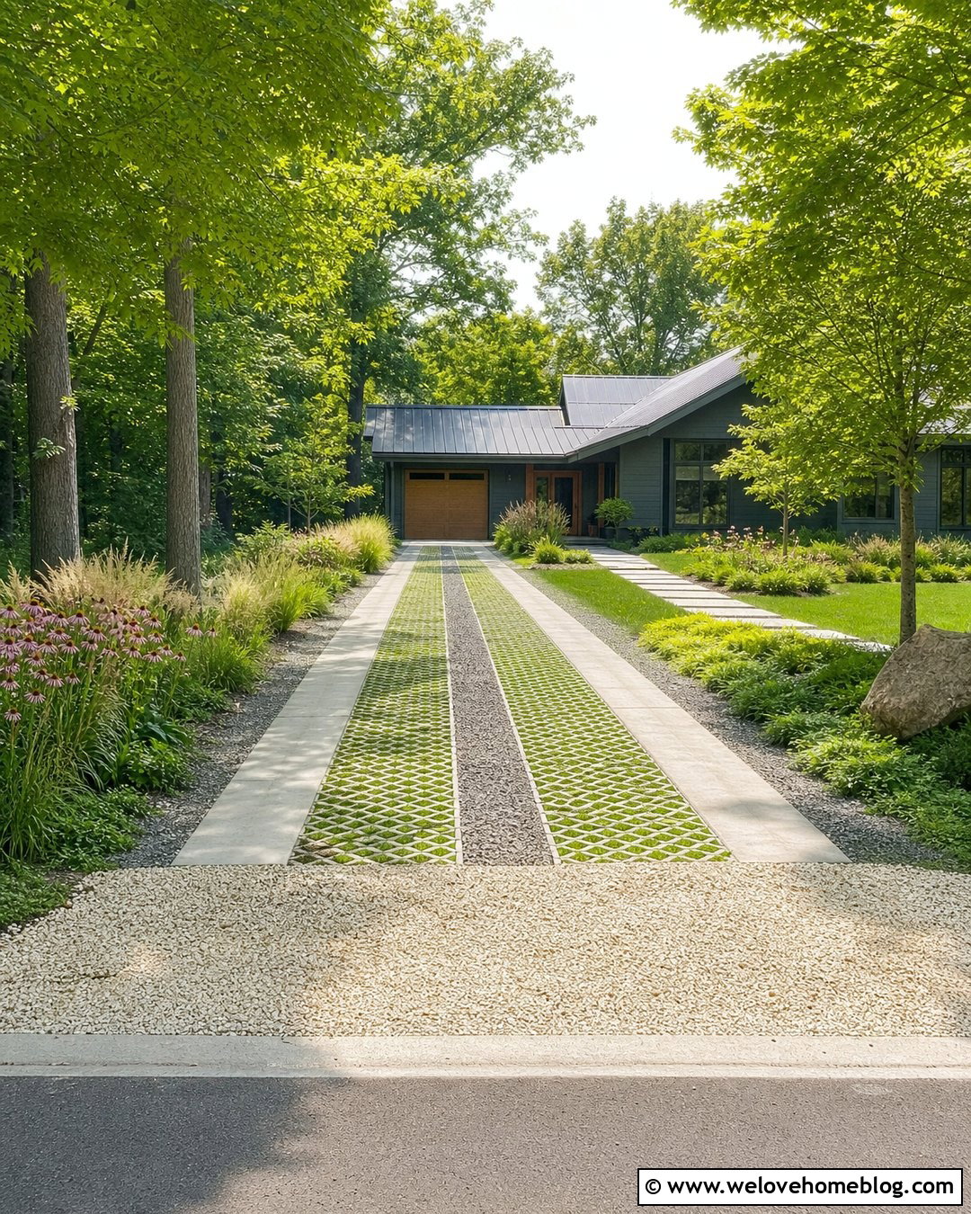 Grass Paver Driveway With Gravel Entrance - 20 Gravel And Paved Driveway Ideas
