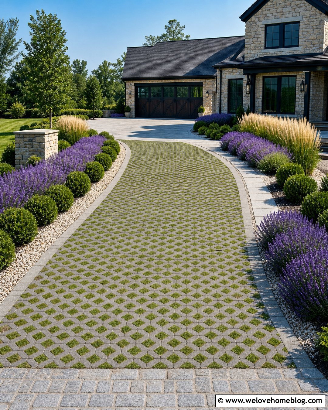 Grass Paver Driveway With Lavender Borders - 45 grass pavers driveway ideas