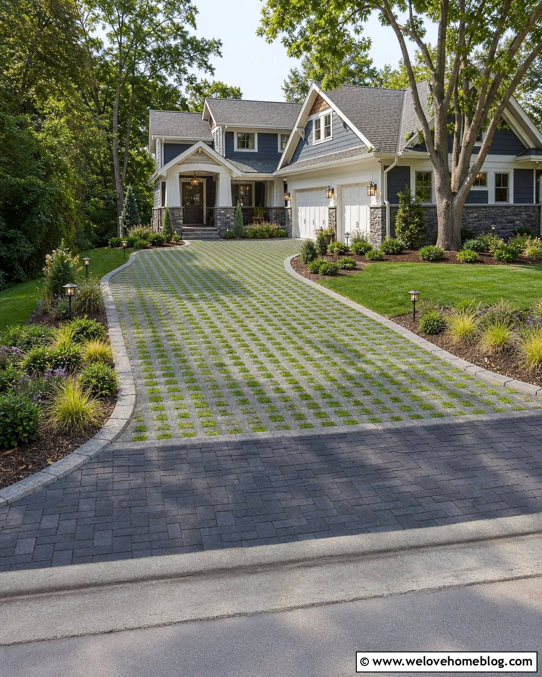 Grass Paver Driveway With Low Lighting - 45 grass pavers driveway ideas