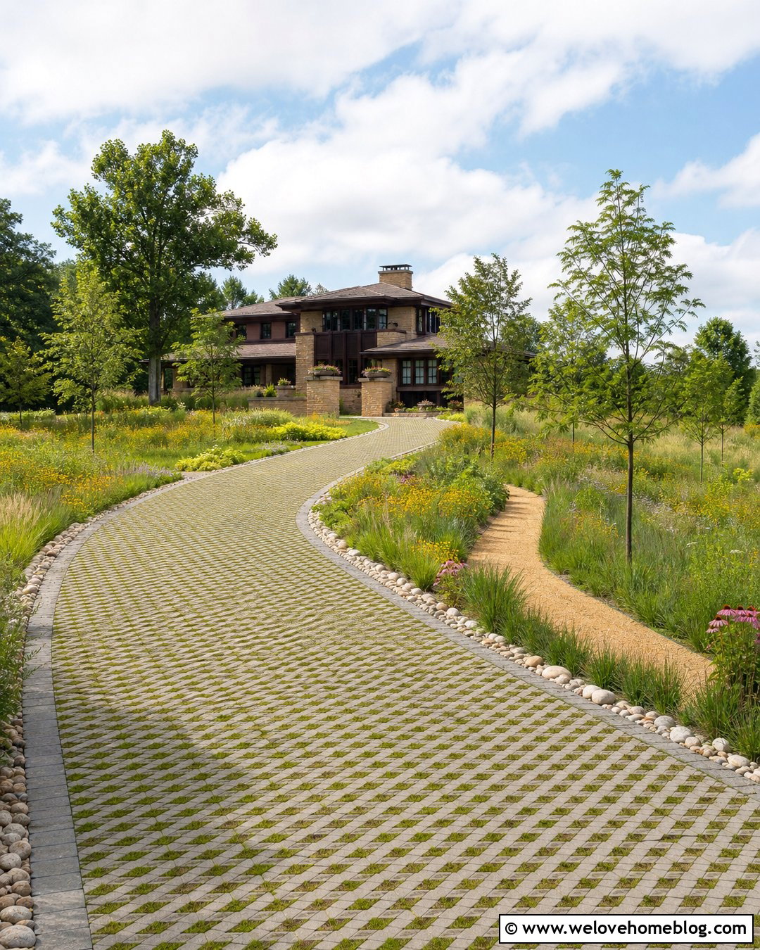 Grass Paver Driveway With Native Prairie Planting - 45 grass pavers driveway ideas