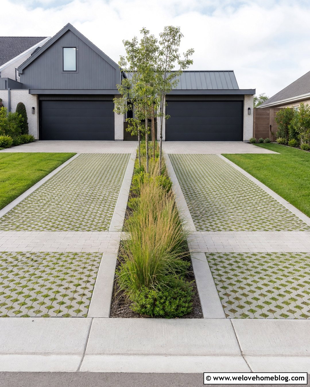 Grass Paver Driveway With Planting Strips - 45 grass pavers driveway ideas