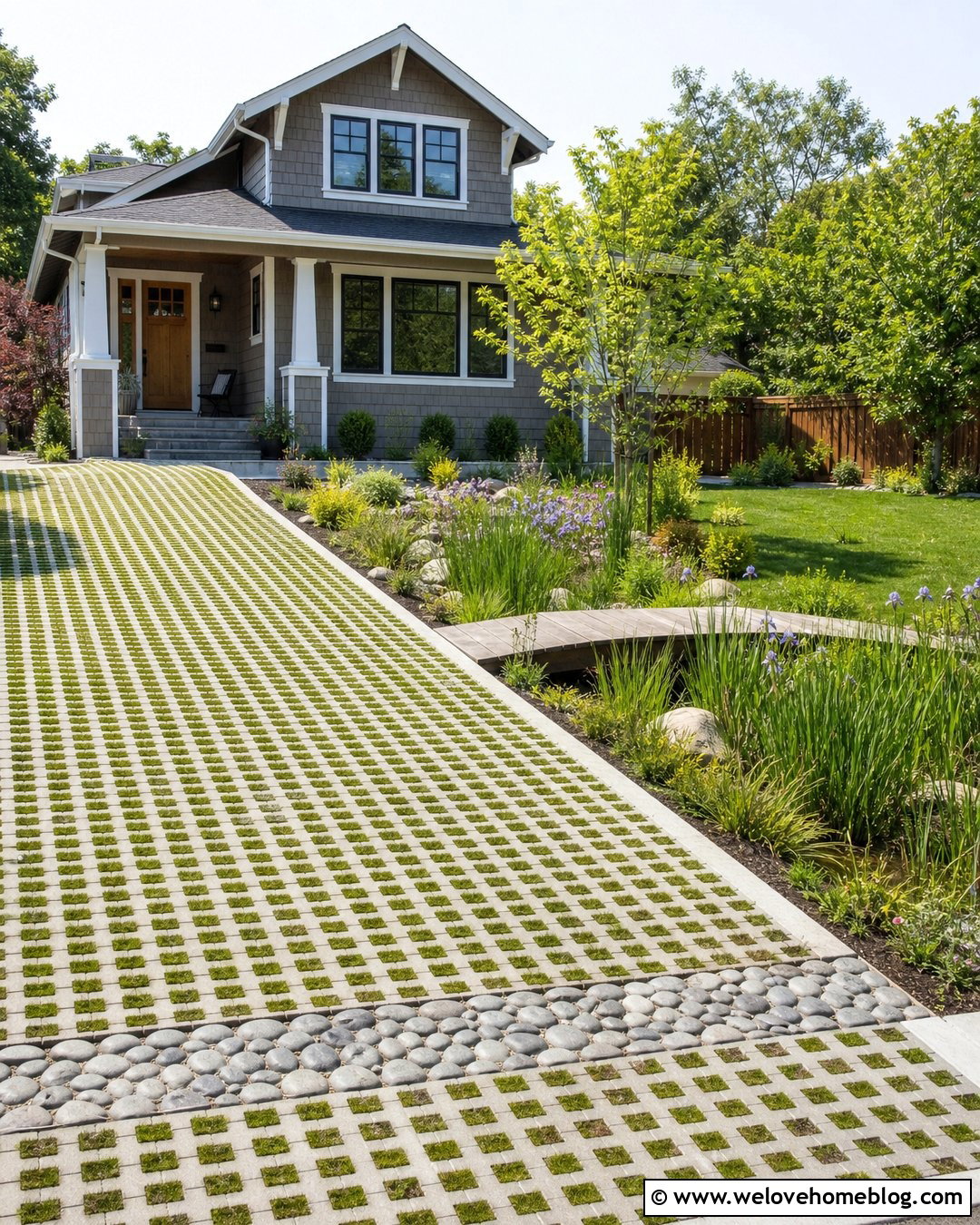 Grass Paver Driveway With Rain Garden - 45 grass pavers driveway ideas