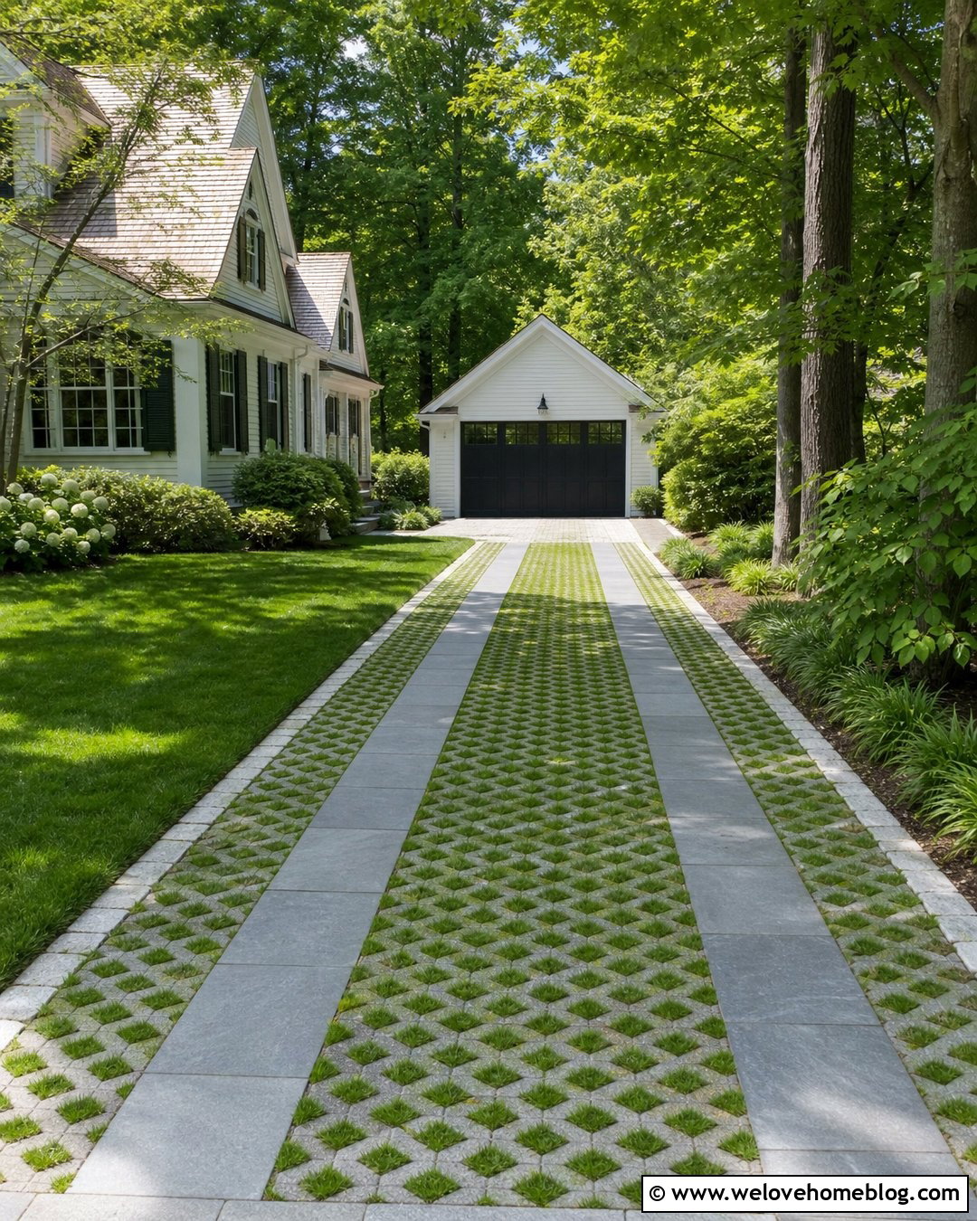 Grass Paver Driveway With Stone Wheel Strips - 20 Concrete Alternatives Driveway Ideas