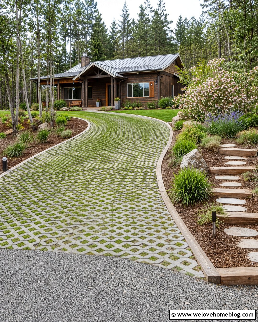 Grass Paver Driveway With Timber Edging - 45 grass pavers driveway ideas