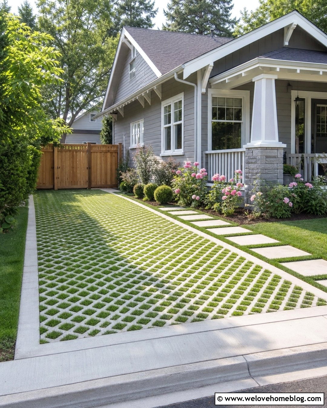 Grass Paver Parking Pad Beside Driveway - 20 Driveways Parking Pad Side Yards Ideas