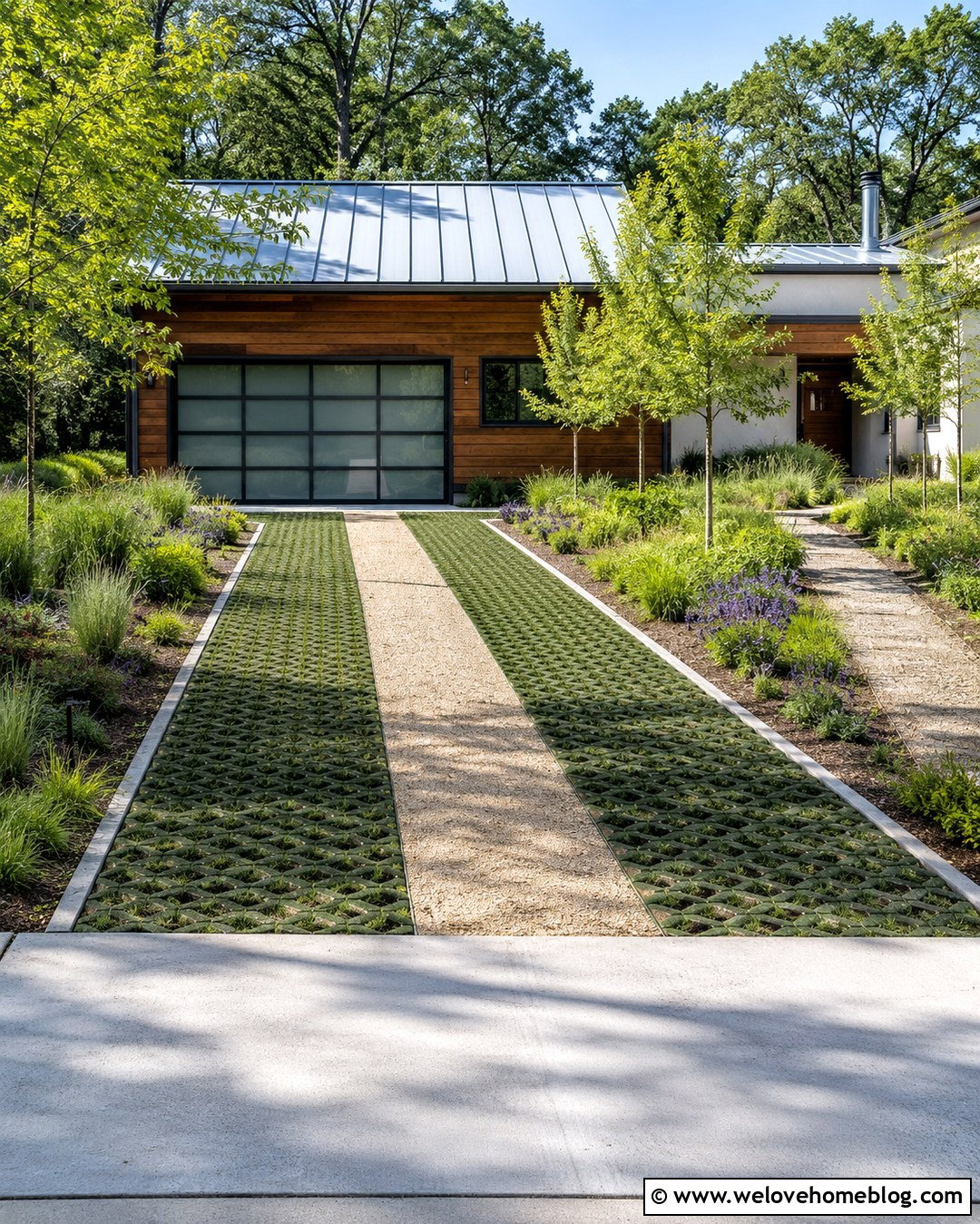 Grass Paver Two Track Driveway With Gravel Center - 20 Two Track Driveway Ideas