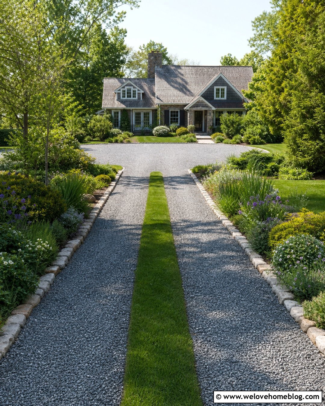 Grass Ribbon Front Driveway - 45 Front Driveway Ideas