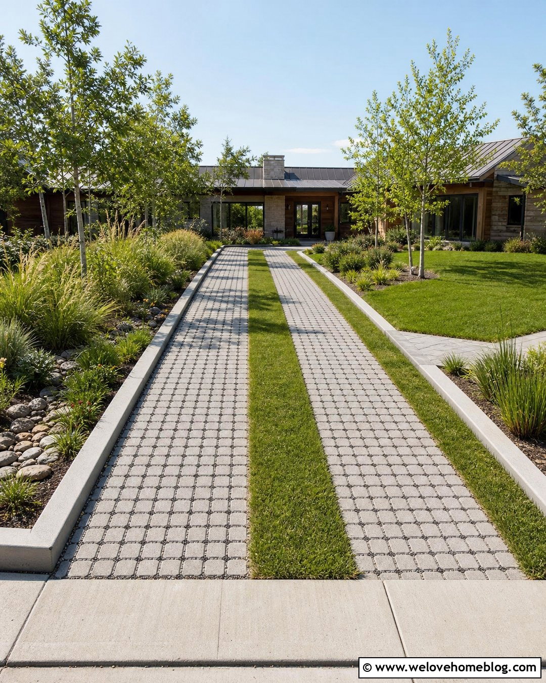 Grass Strip Driveway With Permeable Pavers - 20 Grass Strip Driveway Ideas