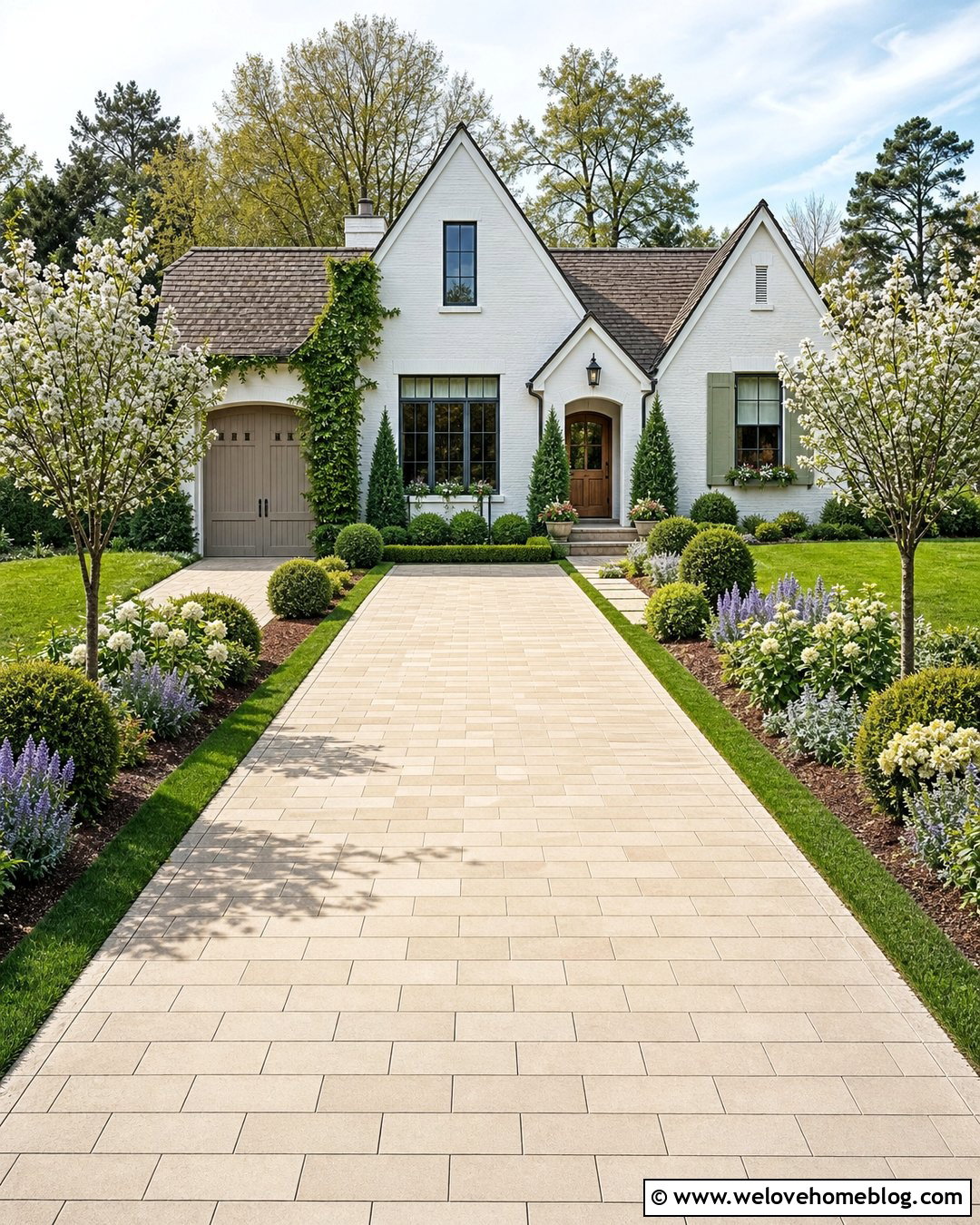 Grass Strip Paver Driveway Border - 40 Driveway Border Ideas
