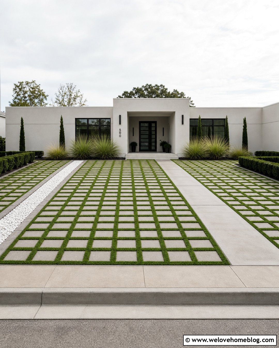 Grasscrete Driveway With A Minimalist Landscape