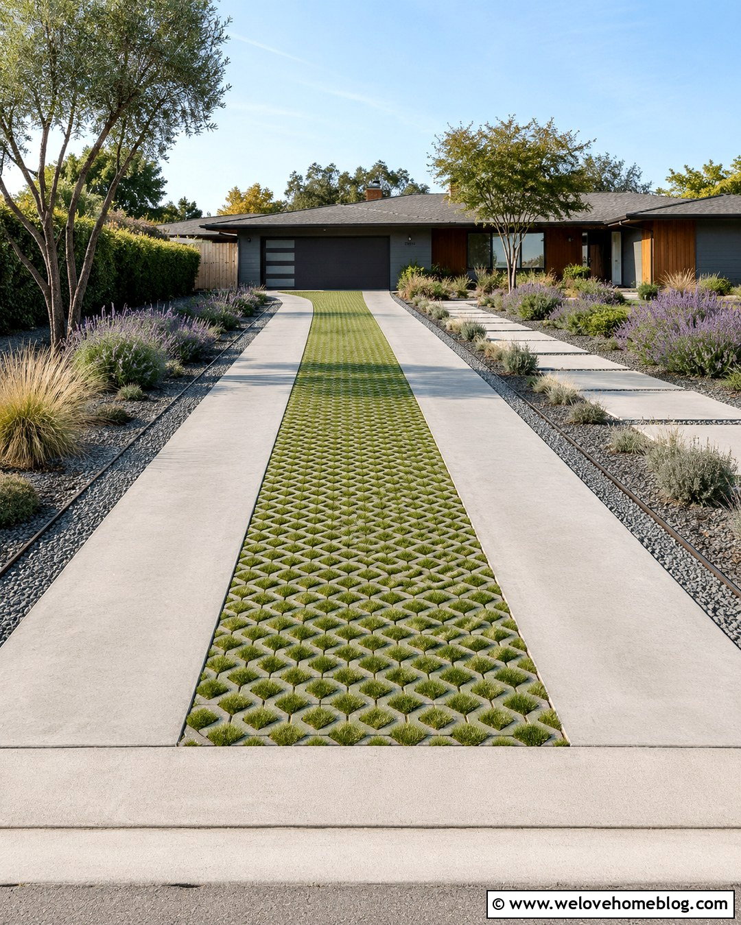 Grasscrete Driveway With Concrete Wheel Tracks - 20 Grasscrete Driveway Ideas