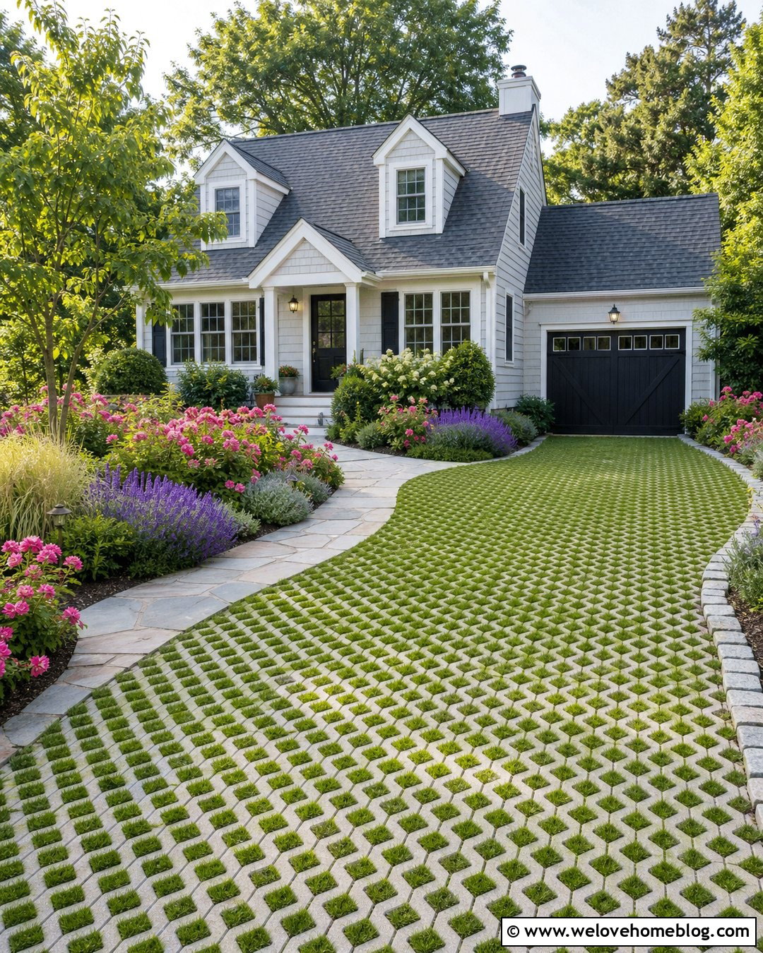 Grasscrete Driveway With Cottage Garden Borders - 20 Grasscrete Driveway Ideas
