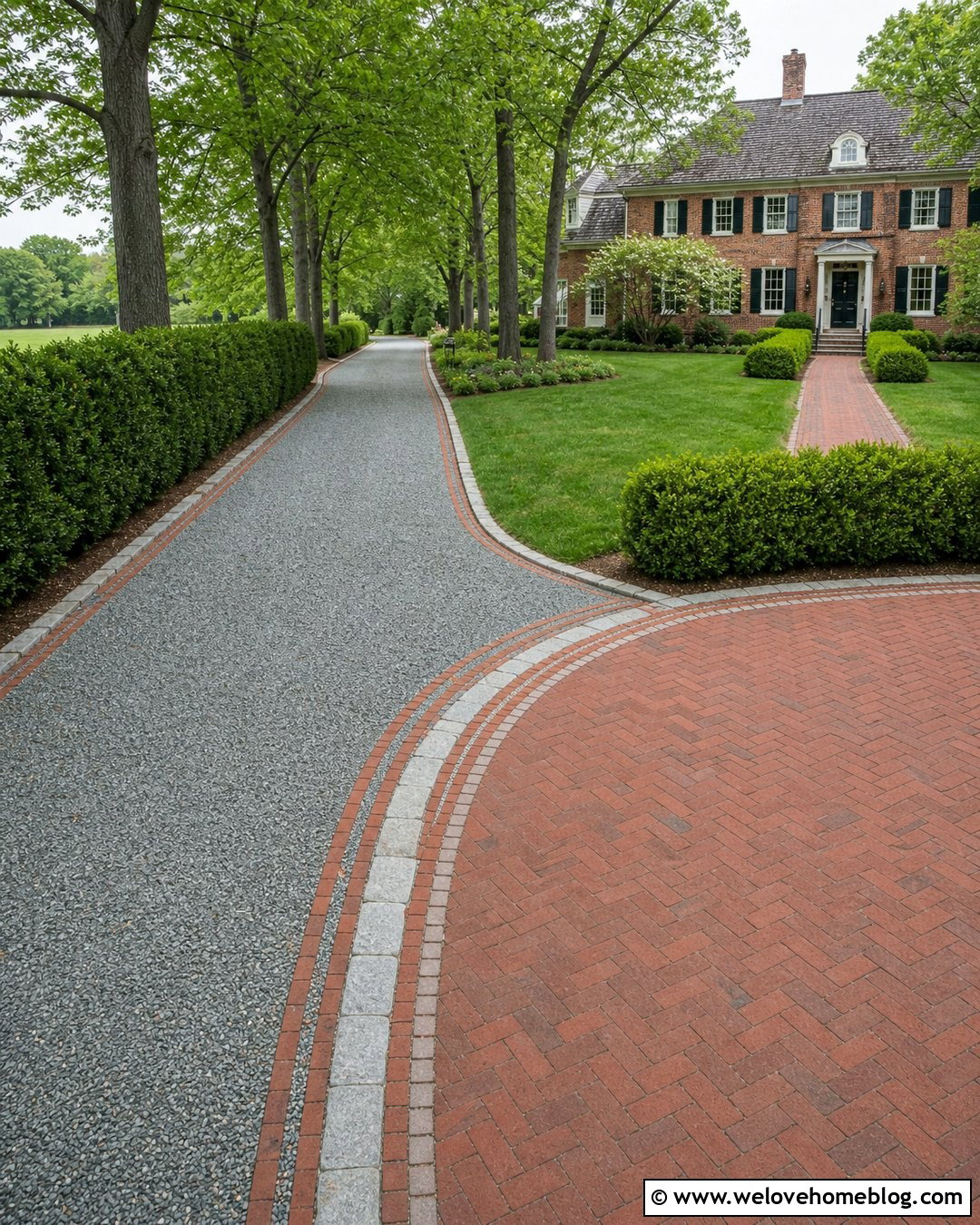 Gravel And Brick Driveway With Parking Court - 20 Concrete Alternatives Driveway Ideas