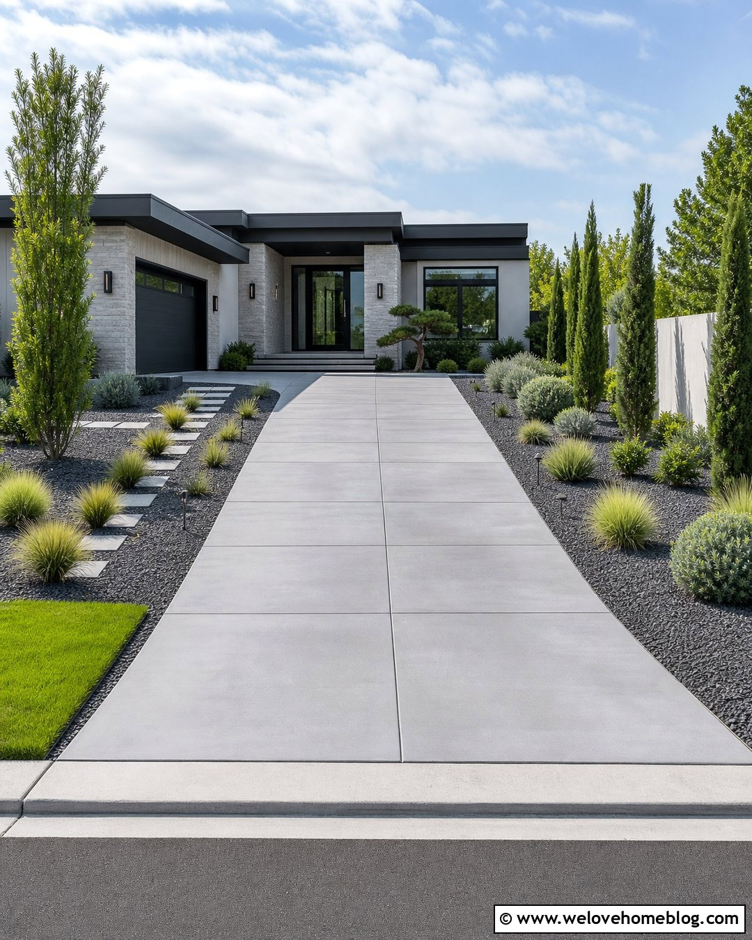 Gravel And Steel Along Contemporary Driveway - 20 Gravel Along Driveway Ideas