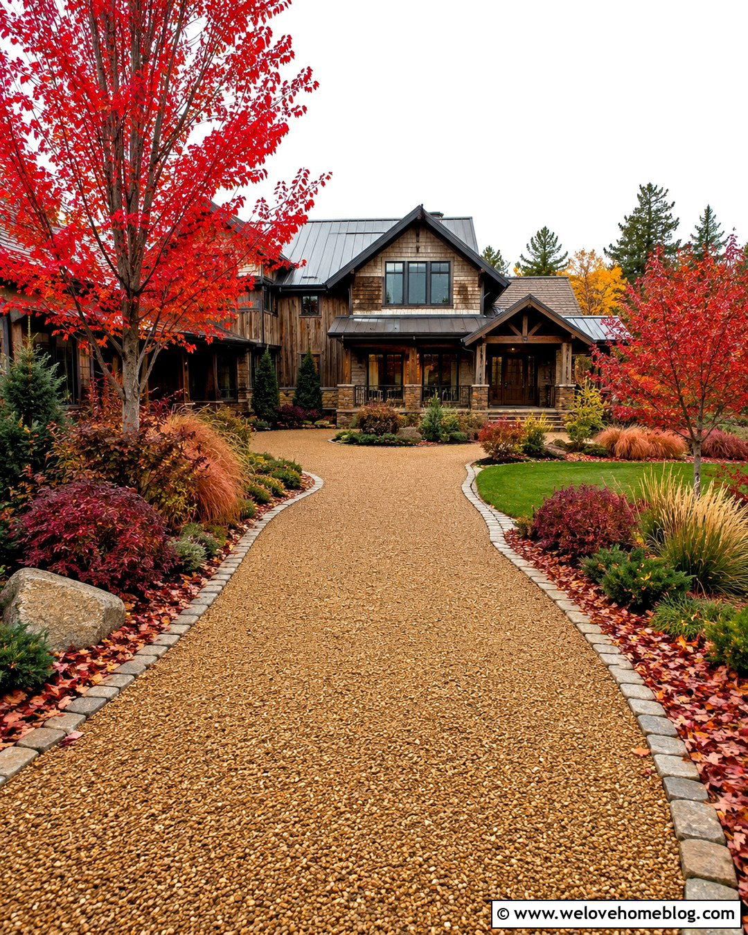 Gravel Autumn Leafy Driveway - 20 Autumn Leafy Driveway Ideas