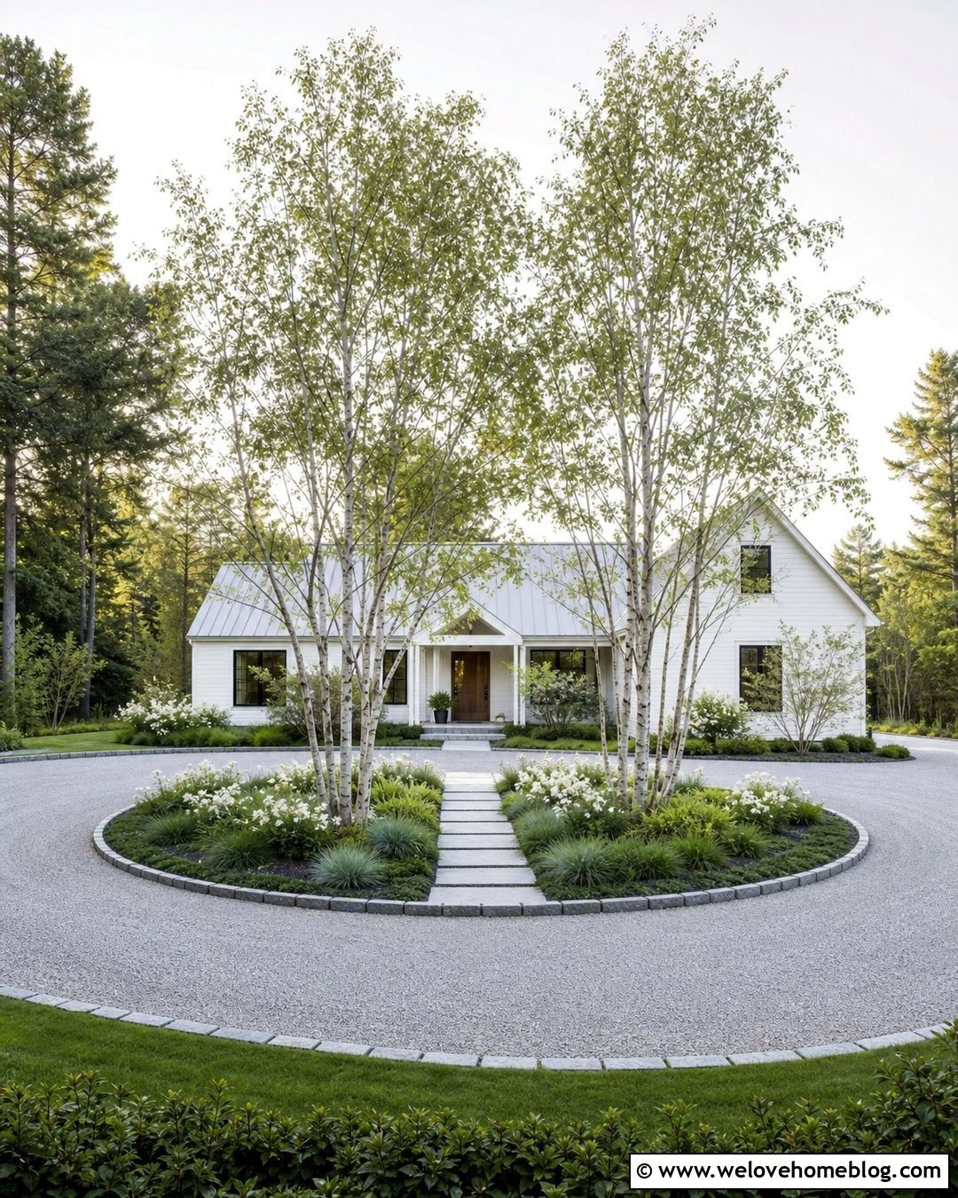 Gravel Circle Driveway With Birch Tree Cluster - 40 circle driveway landscaping ideas