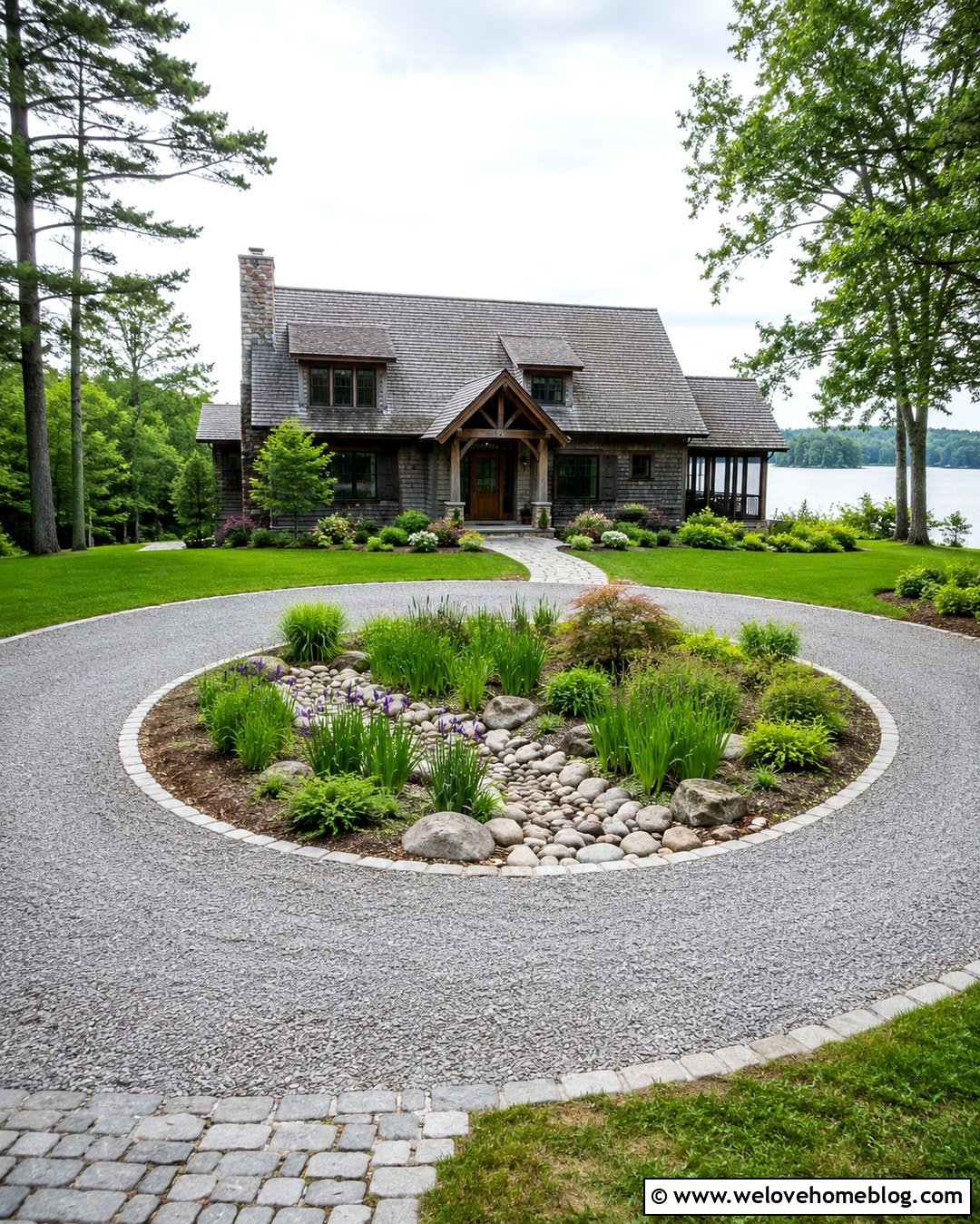 Gravel Circle Driveway With Rain Garden Island - 20 circle driveway landscaping country ideas