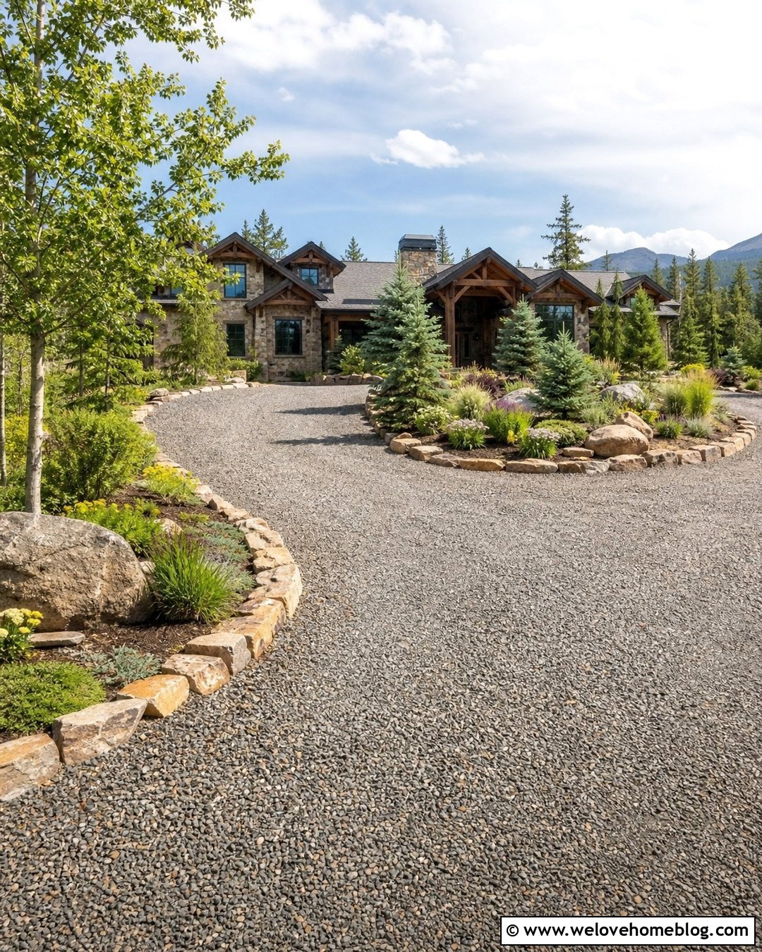 Gravel Circular Driveway With Boulder Landscaping - 20 gravel circular driveway ideas