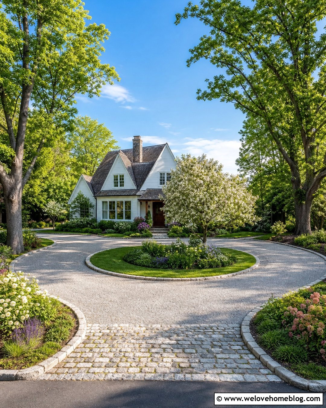Gravel Circular Driveway With Cobblestone Edging - 45 Circular Driveway Ideas