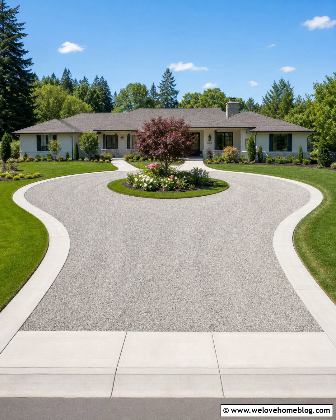 Gravel Circular Driveway With Concrete Ribbons - 30 Circular Driveway Design Ideas
