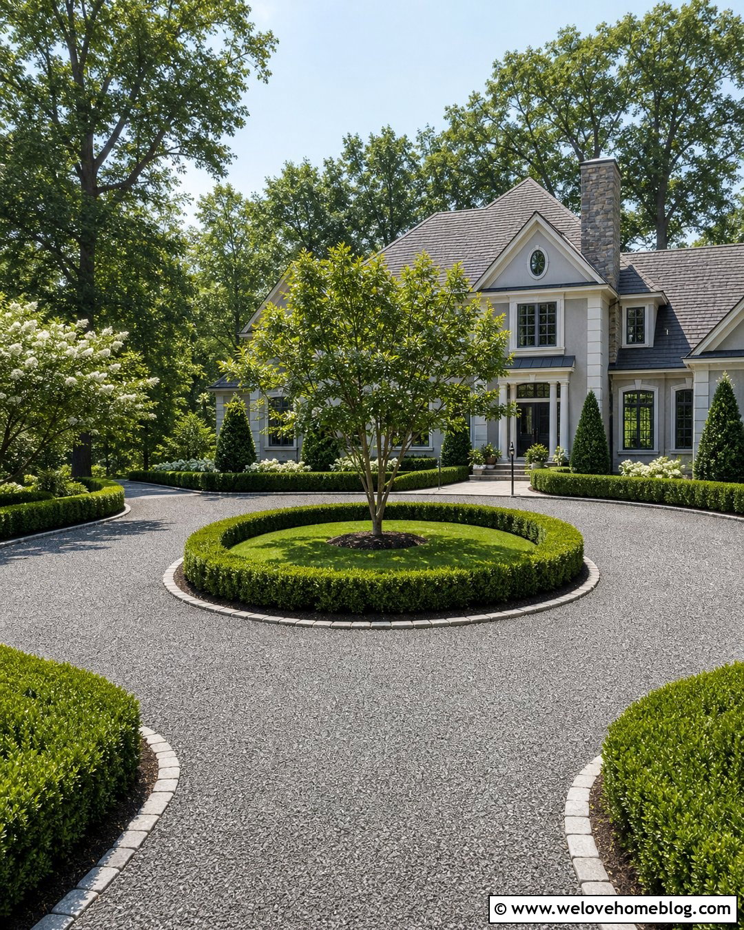 Gravel Circular Driveway With Evergreen Hedges - 20 gravel circular driveway ideas