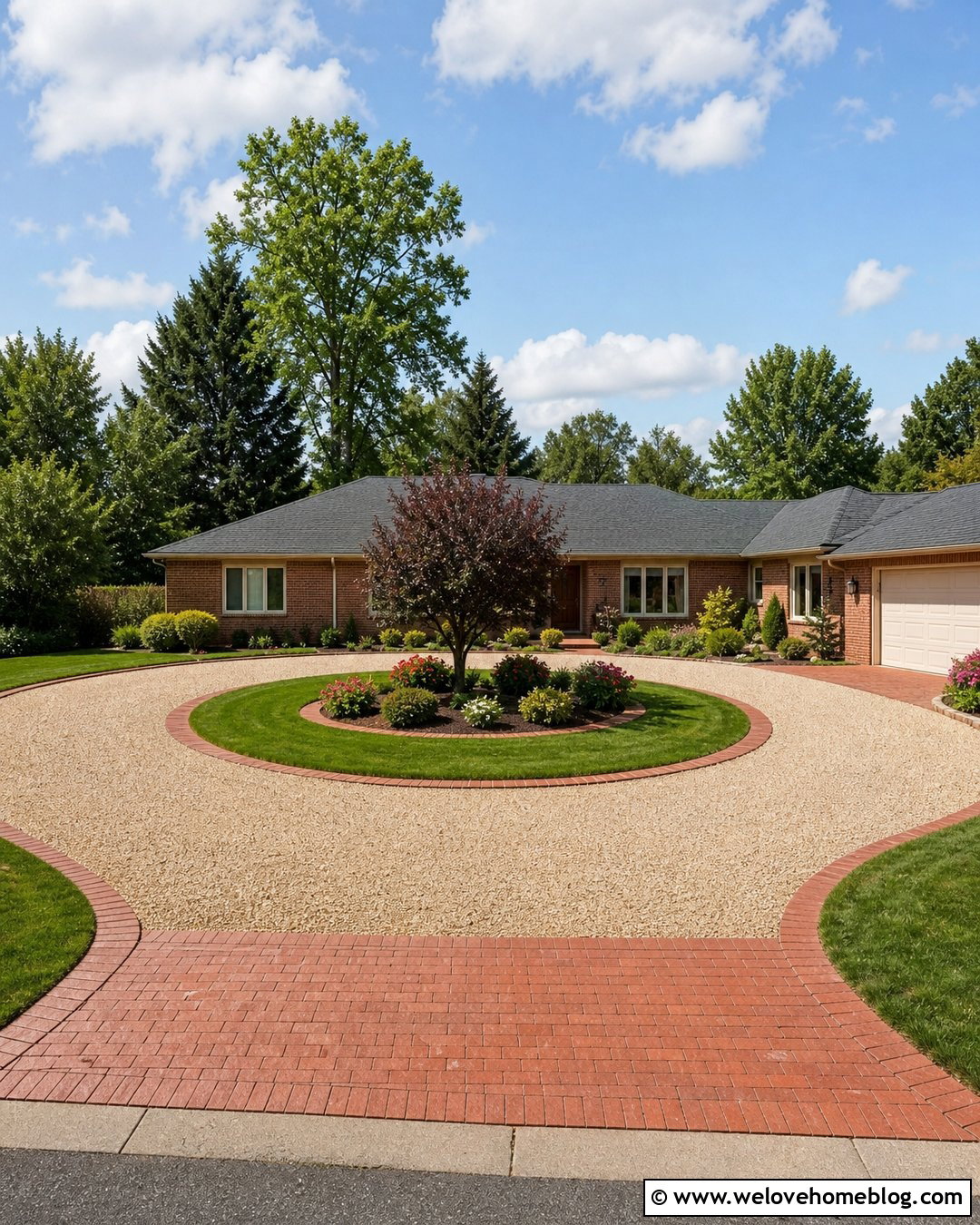 Gravel Circular Driveway With Paver Aprons