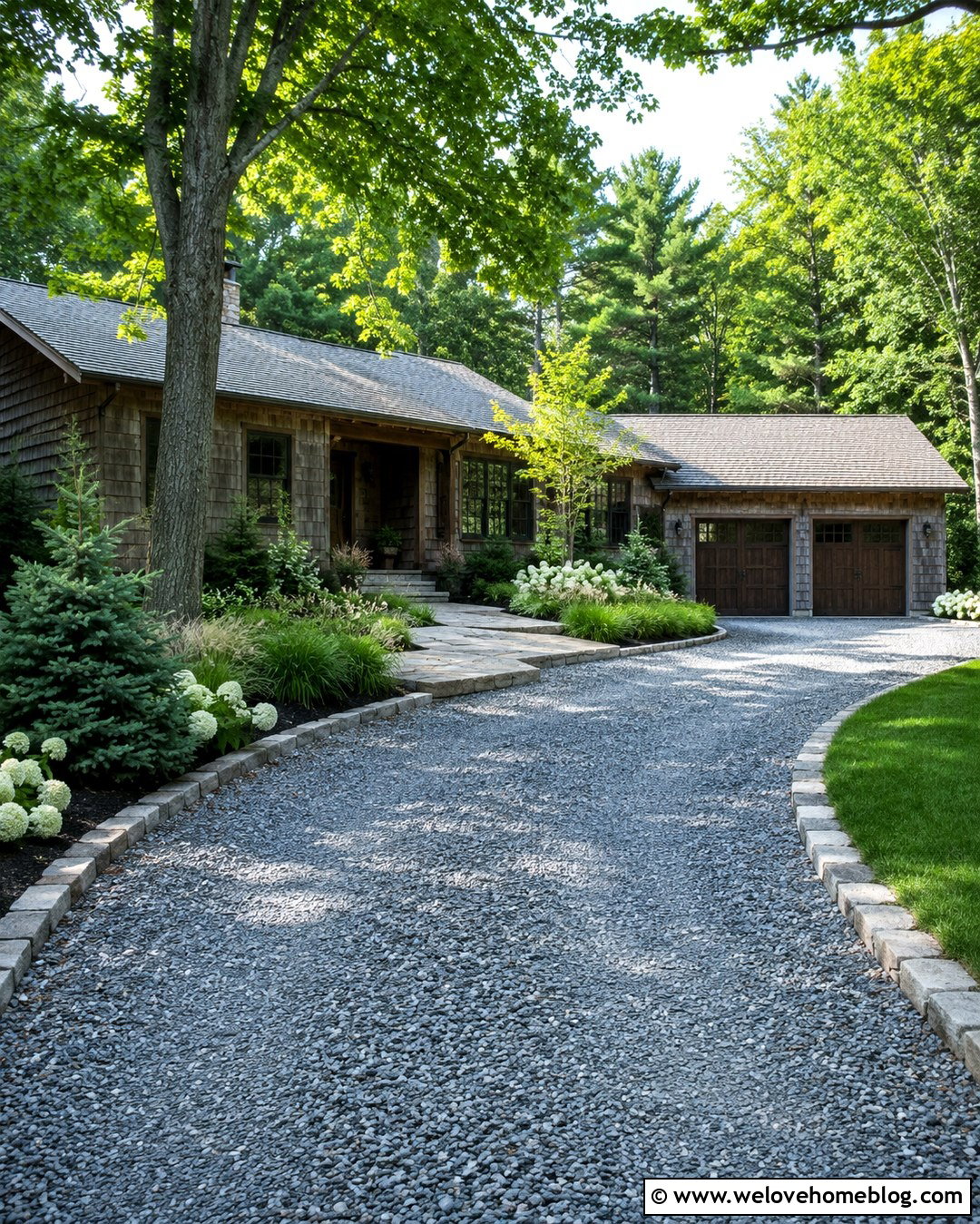 Gravel Corner Driveway With Stone Edging - 20 Corner Driveway Ideas