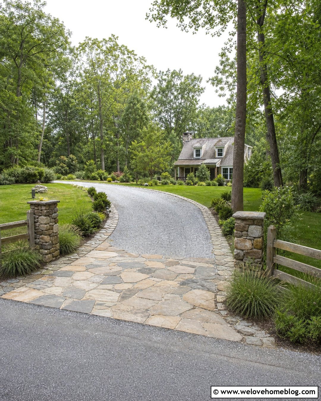 Gravel Country Driveway With Flagstone Apron - 40 Country Driveway Entry Landscaping Ideas