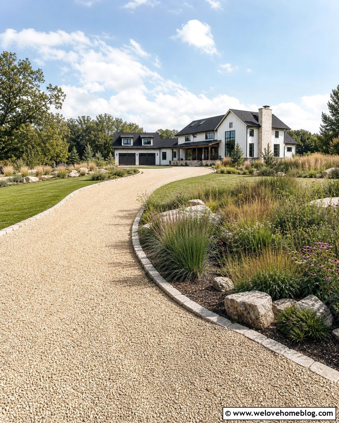 Gravel Driveway Berm With Ornamental Grasses - 20 driveway berm landscaping ideas