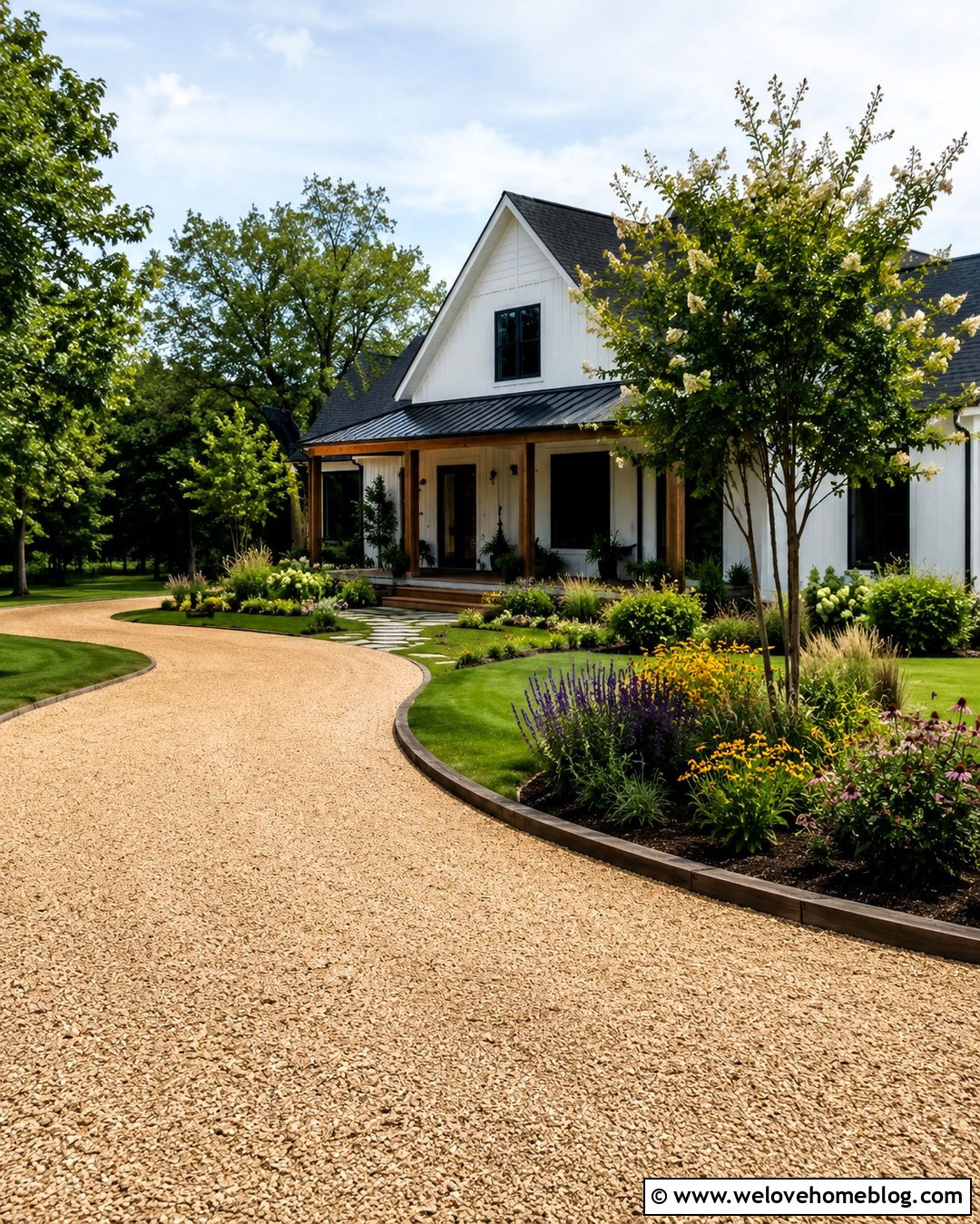 Gravel Driveway Corner With Timber Edging - 20 corner driveway landscaping ideas